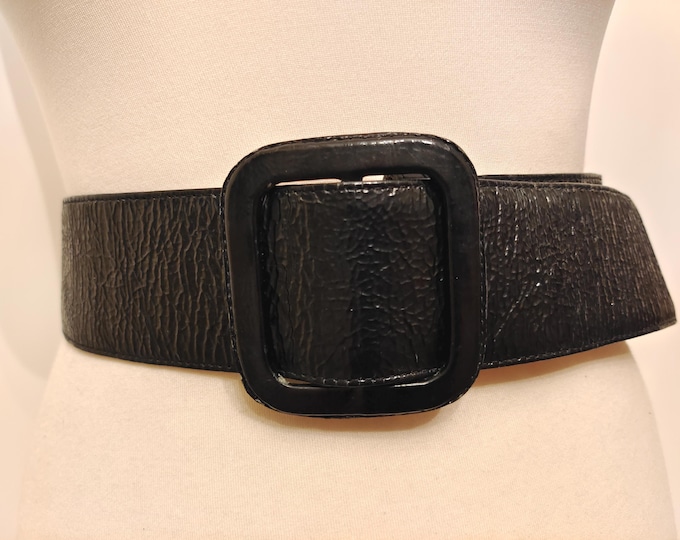Wide Black Real Leather Adjustable Belt by Bob Store
