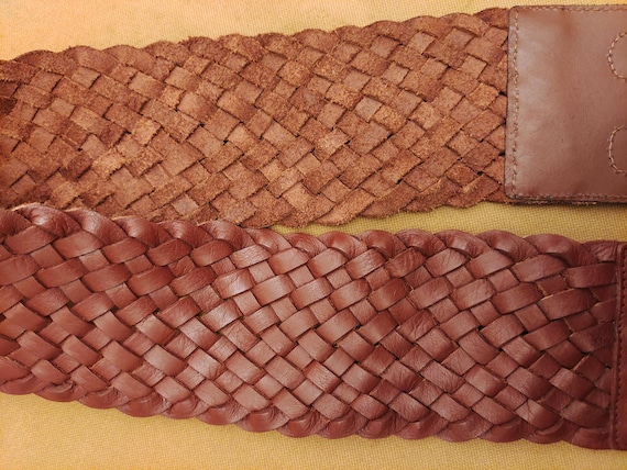 Extra Wide Brown Woven Real Leather Belt by NEXT Made in  display picture 1