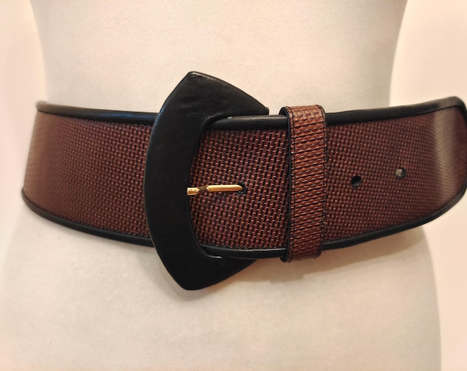 80's Vintage Wide Brown Real Leather Belt