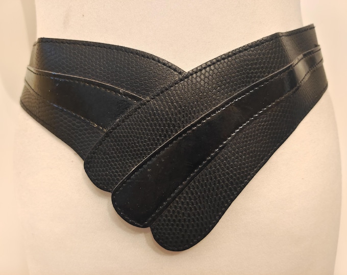 80's Vintage Extra Wide Black Real Leather Belt