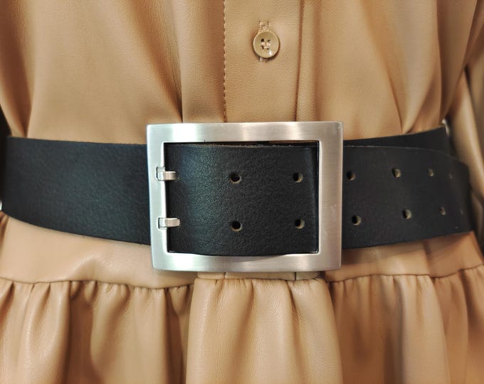 Black Real Leather Double Prong Belt by Next