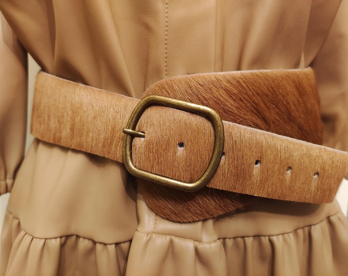 90's Vintage Wide Brown Real Leather Belt