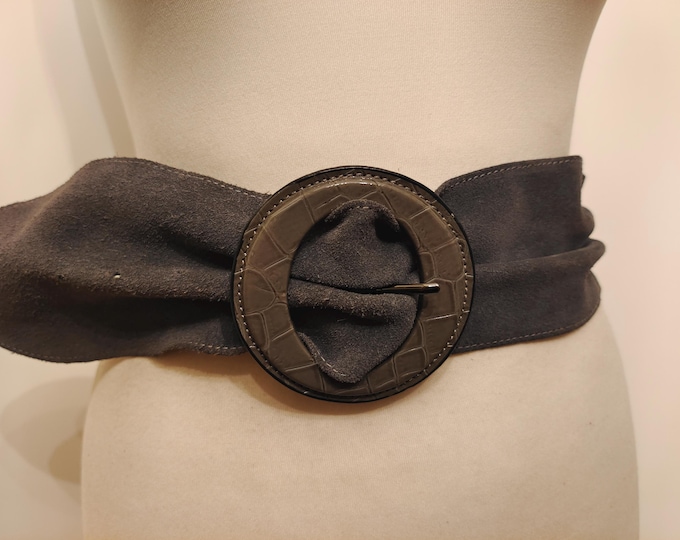 Wide Grey Faux Leather & Leather Belt by NEXT