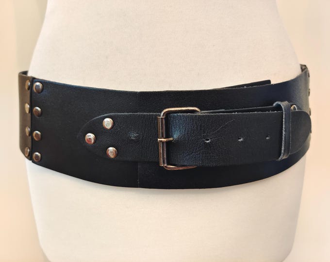 Wide Black Real Leather 90's Vintage Belt