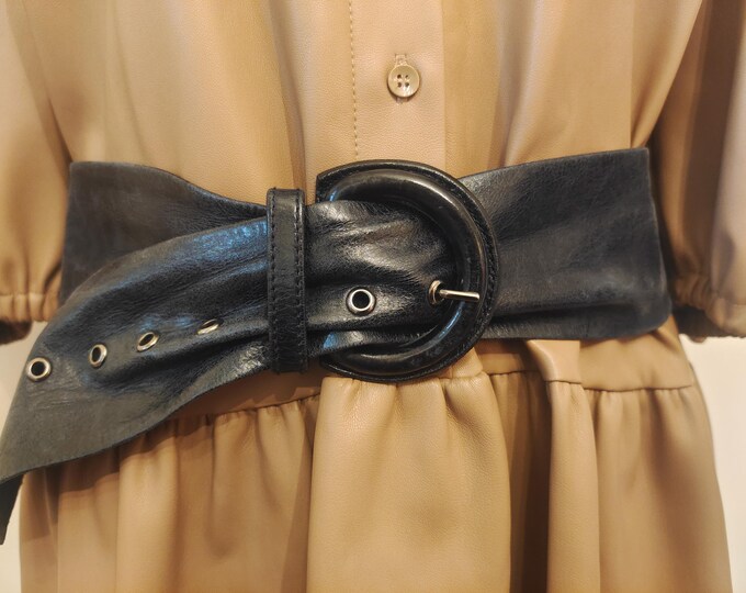 Wide Dark Blue Real Leather Belt