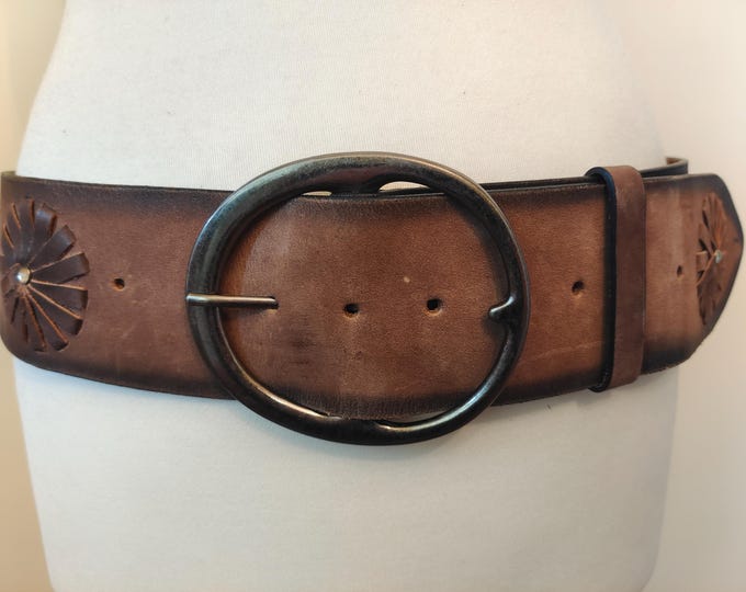 Wide Brown Real Leather Belt With Big Metal Buckle by Next