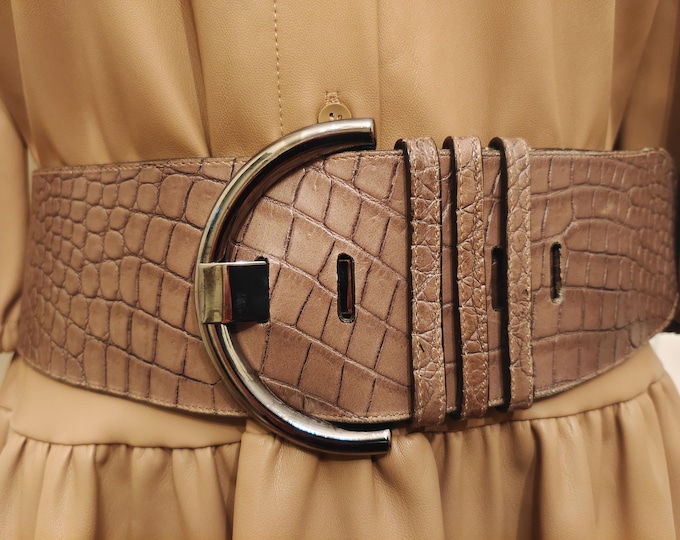 Wide Taupe Leather Belt by Belts Piazza Stefano Made in Italy