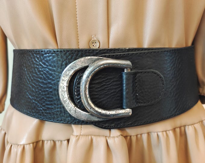 Wide Black Real Leather Belt by Angelo de Lombardi Made in Italy