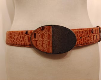 Extra Long Regular Light Brown Real Leather 80's Vintage Belt by Briccino