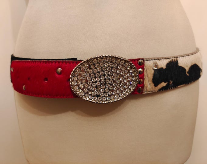 80's Vintage Belt With Gems Buckle by Depeche Made in Italy