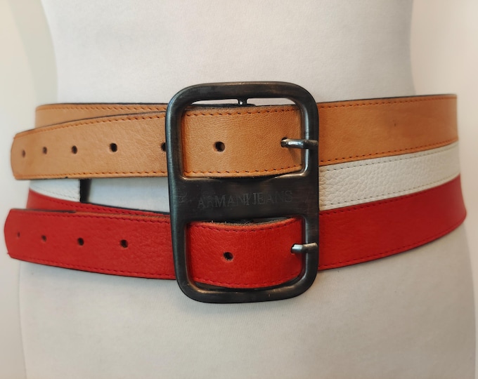 Wide Triple Colour Real Leather Belt by Armani Jeans Made in Italy