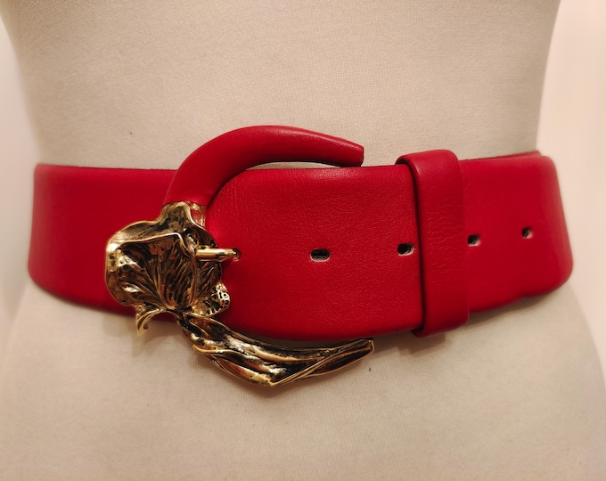Wide Red Real Leather Vintage 90's Belt by Stephen Collins