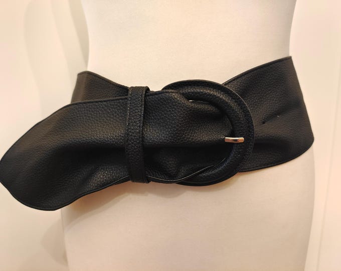 Extra Wide Black Faux Leather Belt by Pieces