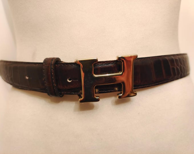 Regular Brown Real Leather Belt With Golden Metal Buckle Made in Italy