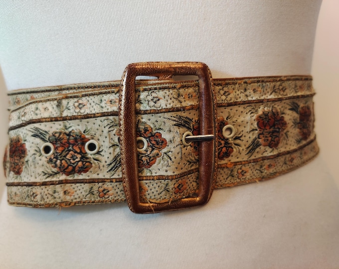 70's Vintage Wide Flowers Fabric Belt