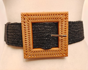 Elastic Adjustable Vegan Black Belt With Big Buckle