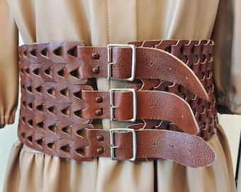 Extra Wide Brown Real Leather Corset Belt