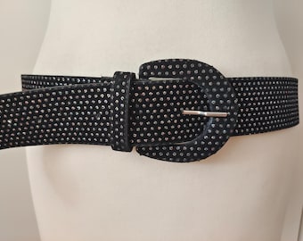 Wide Vintage 80's Faux Suede Leather Gems Belt by Astor