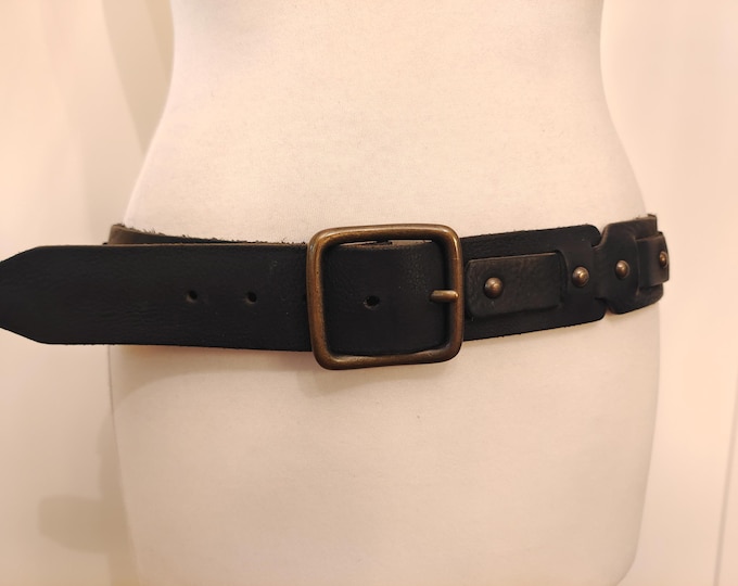 90's Vintage Black Real Leather Belt by Depeche Made in Italy