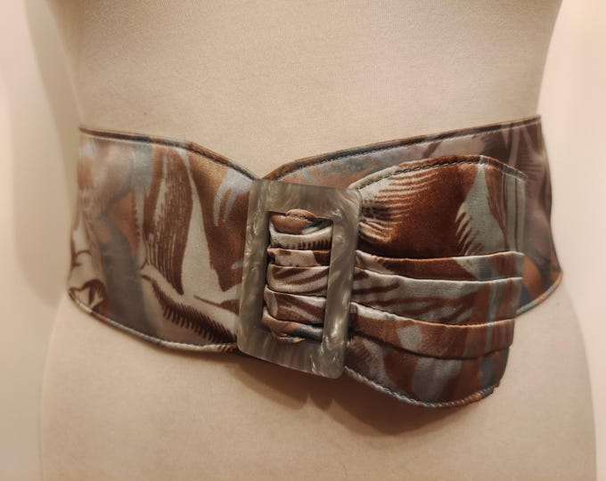 Wide Silver Grey Fabric 80's Vintage Belt