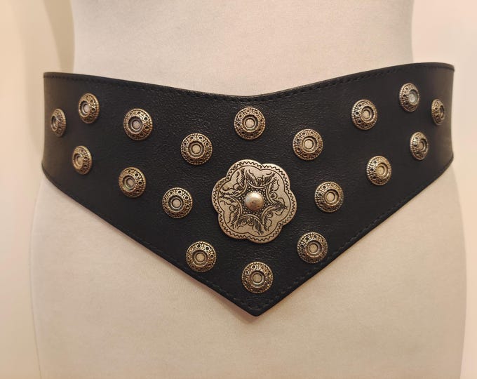 80's Vintage Wide Black Real Leather Belt by Rainer Rosner