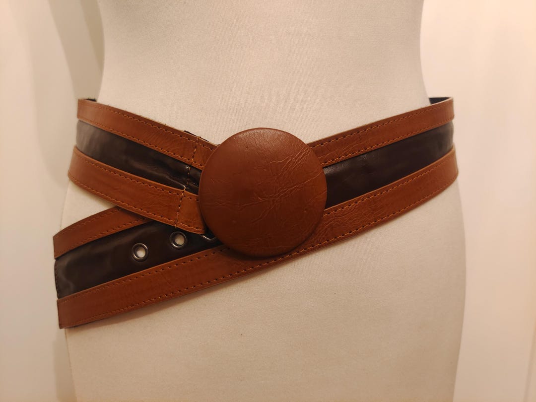 Macy\'s | Wide Faux Leather Round Brass Buckle Belt | NWT Macy main image 3
