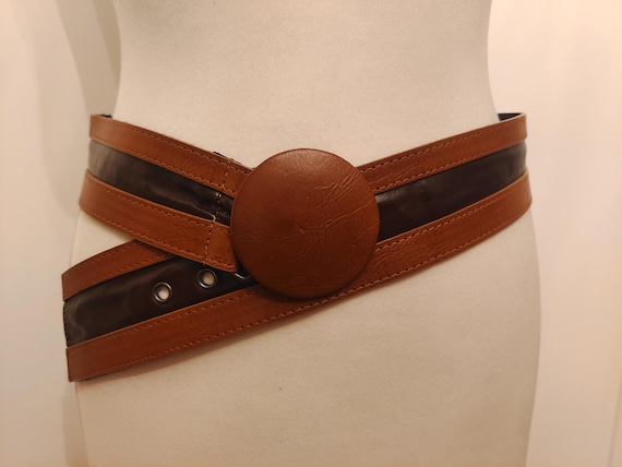 Wide Brown Faux Leather Belt With Round Buckle - Etsy