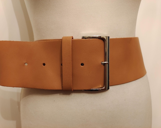 Extra Wide Light Brown Real Leather Belt by Divided H&M Made in Sweden