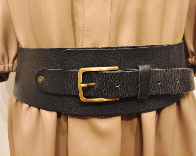 Wide Black Real Leather Belt by Bata Made in Italy