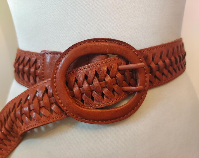 Regular Brown Woven Real Leather Double Prong Adjustable Belt