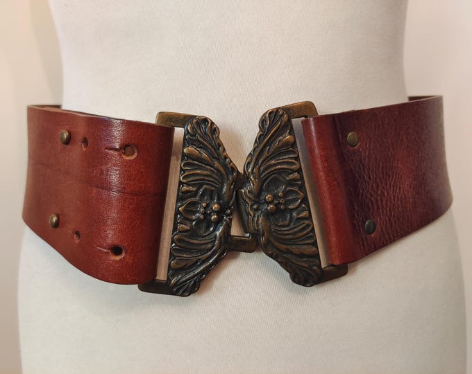 Wide Brown Thick Real Leather Belt by Massimo Dutti