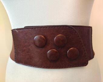 Wide Brown Faux Leather & Elastic Stretchy Belt