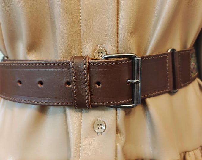 90's Vintage Brown Real Leather Belt by Titolo by Bastile