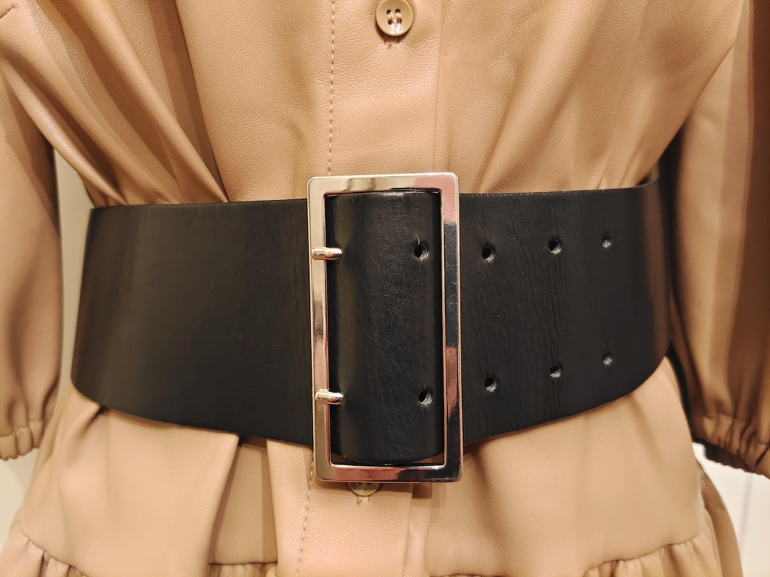 Wide Black Faux Leather Belt With Silver Metal Buckle by H&M  display picture 1