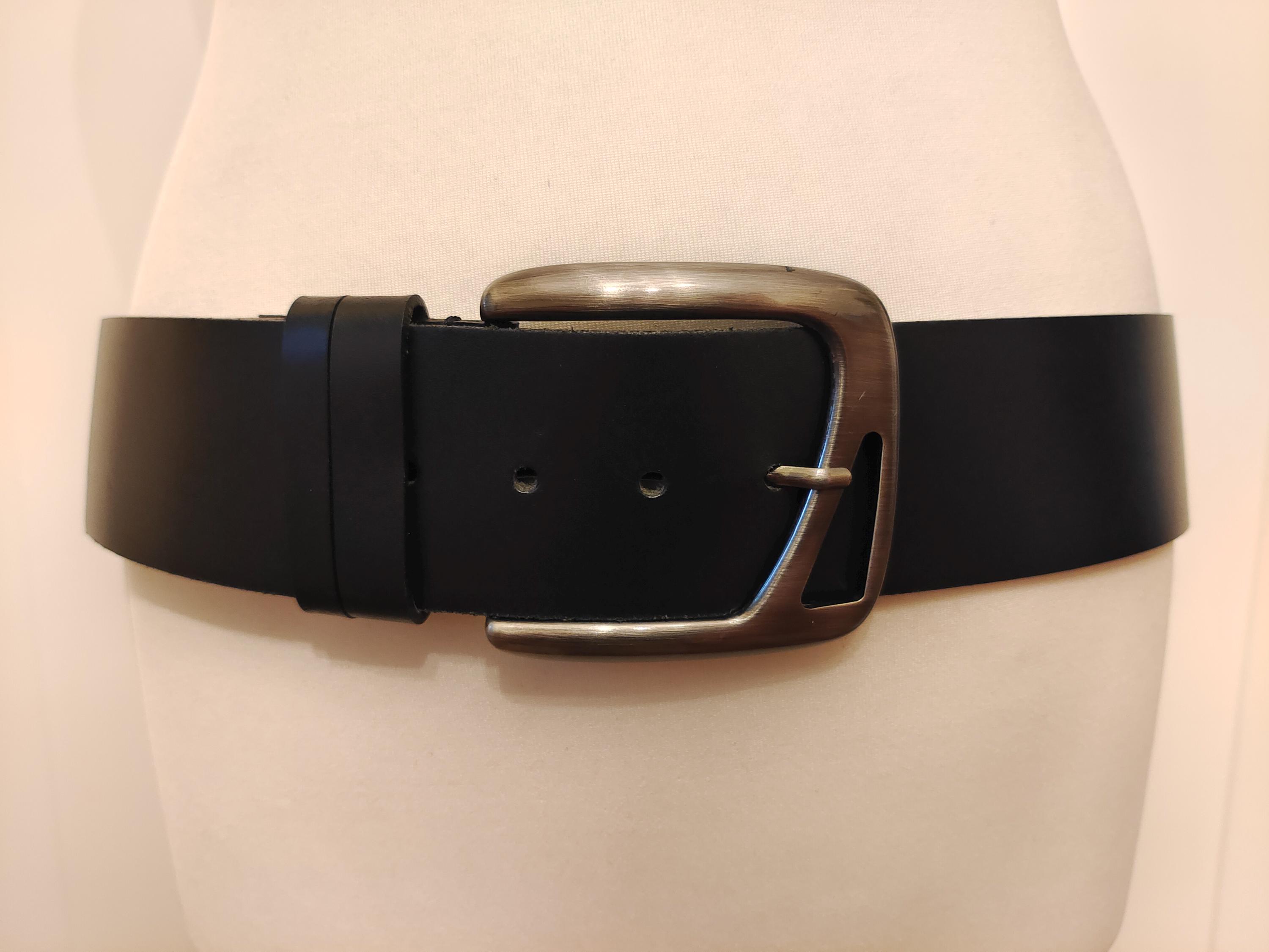 Wide Black Real Leather Thick and Heavy Belt by Benetton 