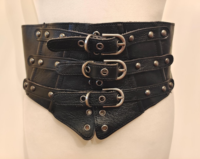 Extra Wide Black Real Leather Corset Belt by ZARA