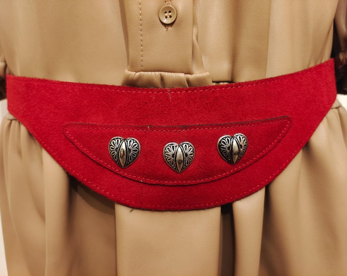 80's Vintage Wide Red Real Leather Belt