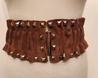 Extra Wide Brown Elastic Real Leather Belt