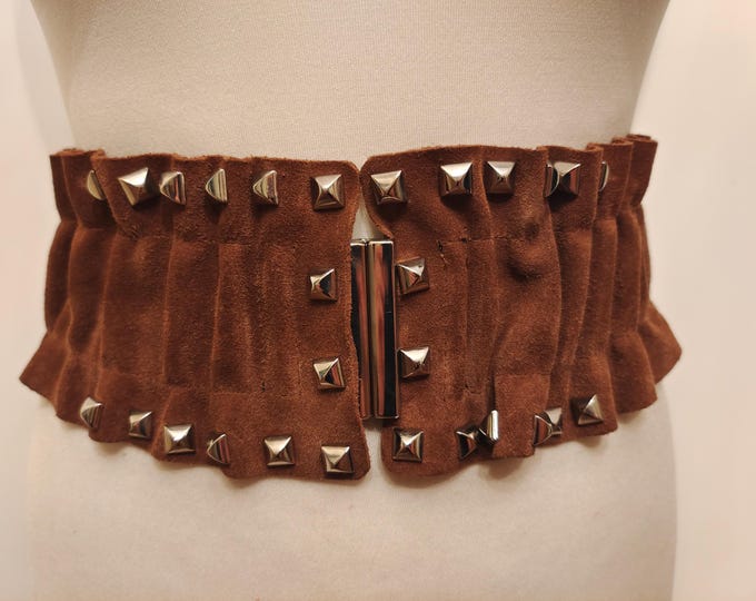 Extra Wide Brown Elastic Real Leather Belt
