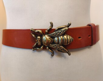 Regular Brown Real Leather Belt With Metal Wasp Buckle by Vanzetti Made in Germany