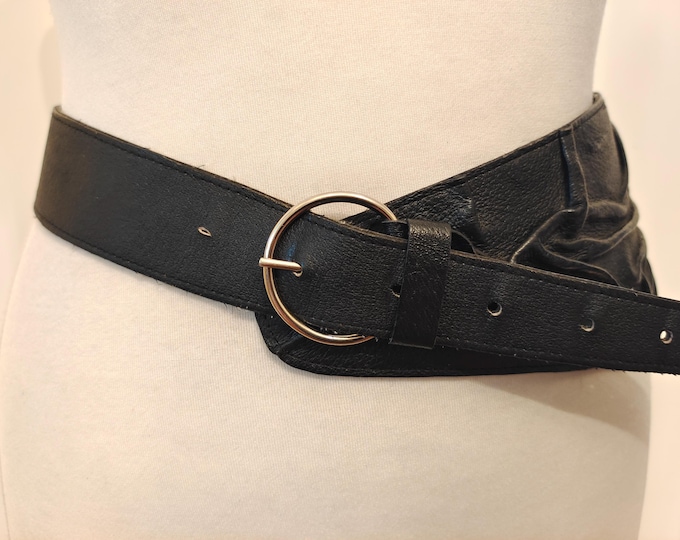 80's Vintage Extra Wide Black Real Leather Belt