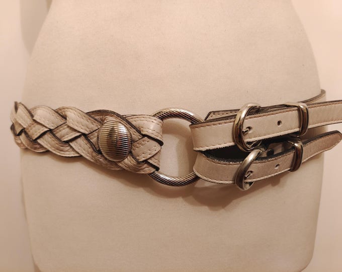 Beige Real Leather Belt by Delonti Made in Italy