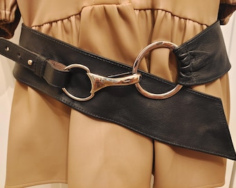 Wide Black Leather Belt: Zara Golden Buckle, Made in Spain  display picture 1
