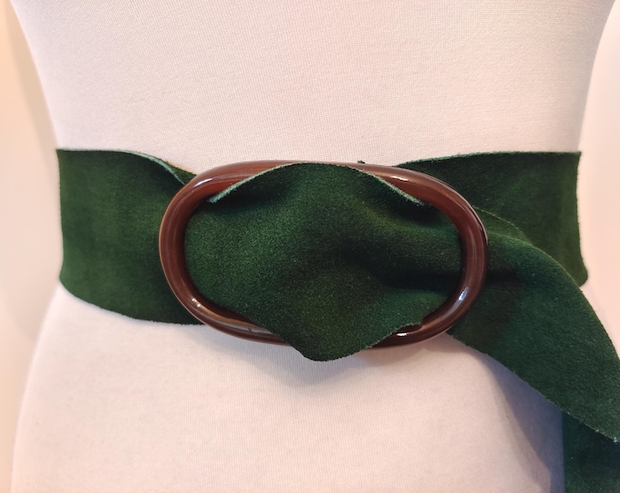 80's Vintage Real Suede Leather Green Adjustable Belt