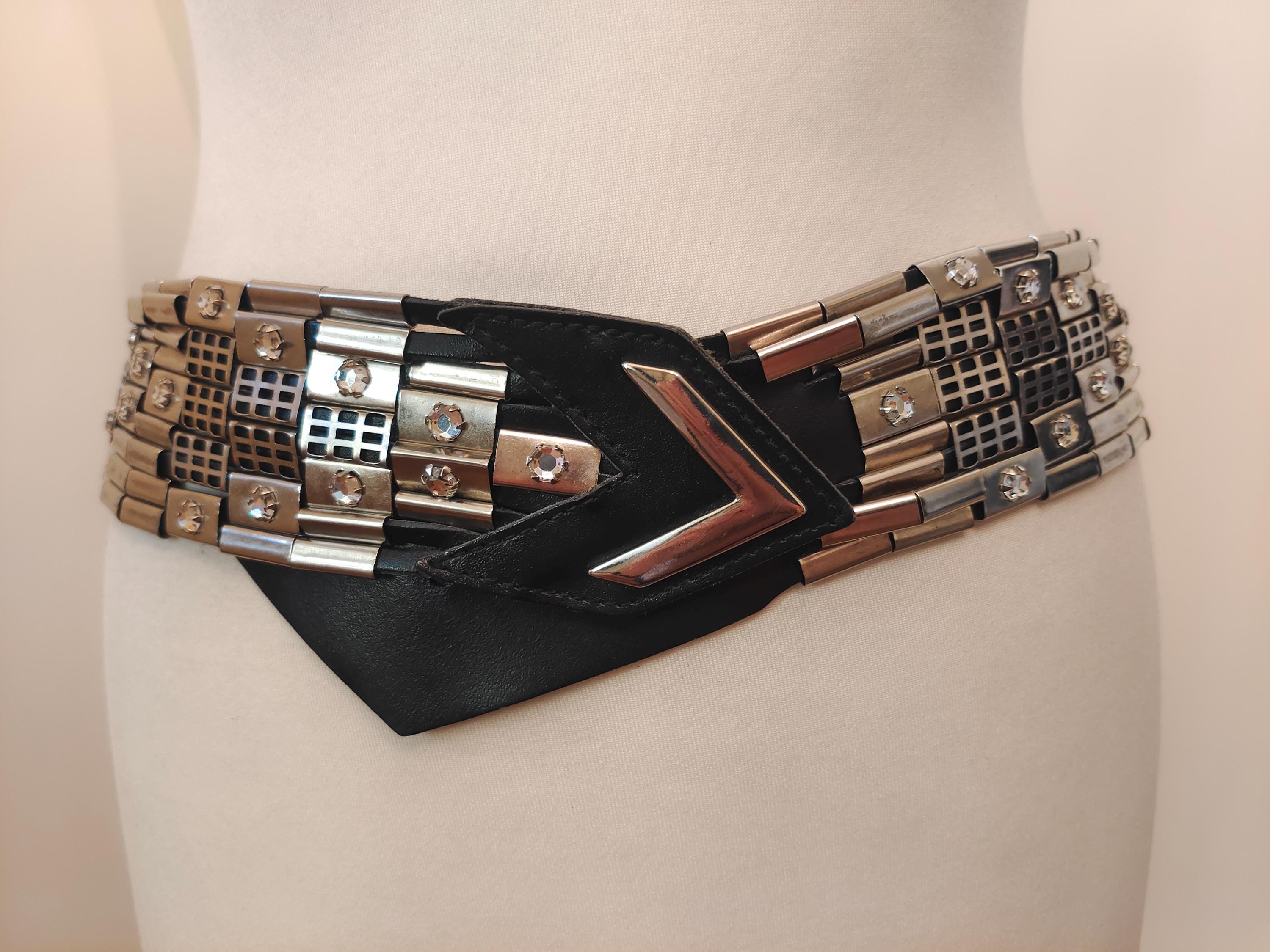 Vintage 80s Dame Patent Leather Ornate Maximalist Black Mixed Metal Waist Belt M Maximalist Belt - Etsy main image 4