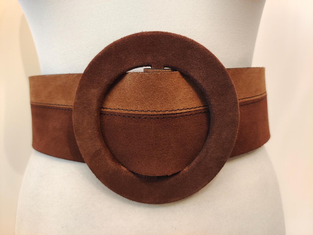 Zara Belt with Round Wooden Buckle Wide Brown Leather Belt: ZARA Adjustable Belt With Round  main image 4