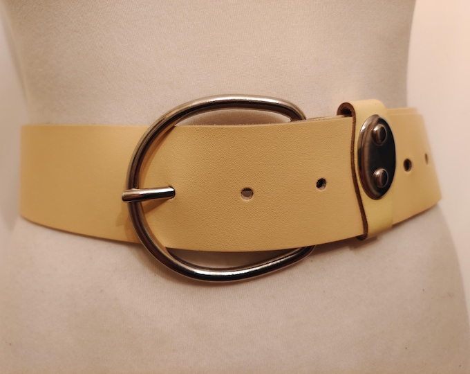80's Vintage Yellow Real Leather Belt