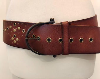 Studded Wide Brown Waist Belt with Brass Buckle Amazon.com: MONZA Men main image 4