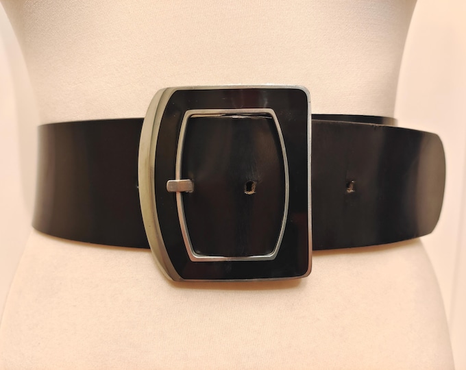 Wide Black Real Leather Belt by Coast Made in Italy
