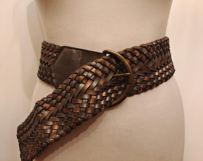Wide Brown Faux Leather Woven Adjustable Belt by NEXT